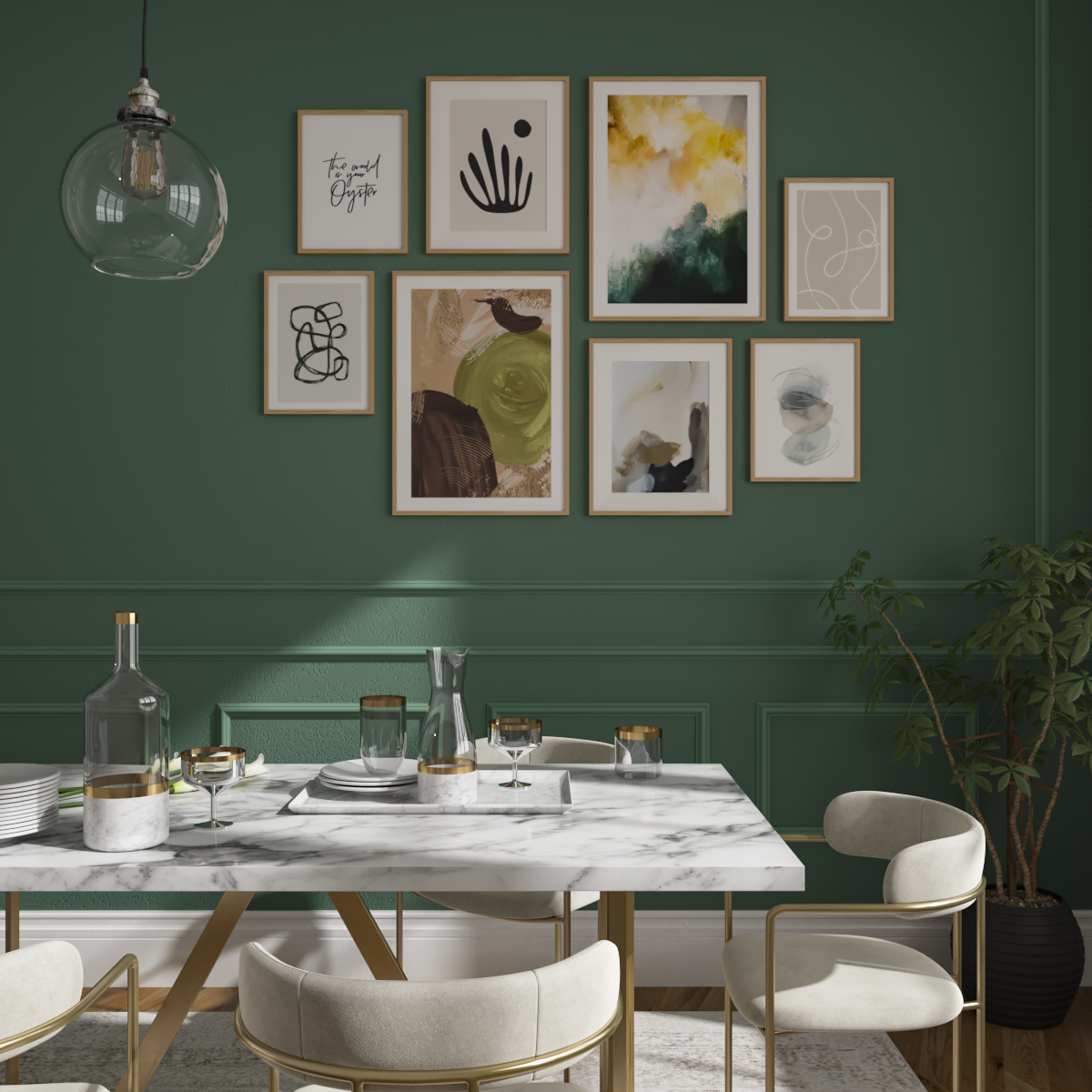 Green Wall Decor Modern Kitchen Dining Room Ideas Abstract Painting Art Motivational Poster