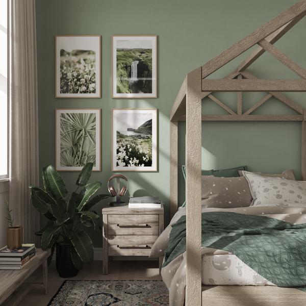 Farmhouse Country Guest Teen Bedroom Inspiration Green Wall Art Botanical Print Above Bed Decor