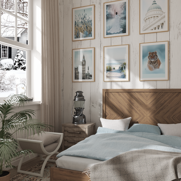 Modern Farmhouse Guest Women Bedroom Decor Ideas Blue Print City Architecture Poster