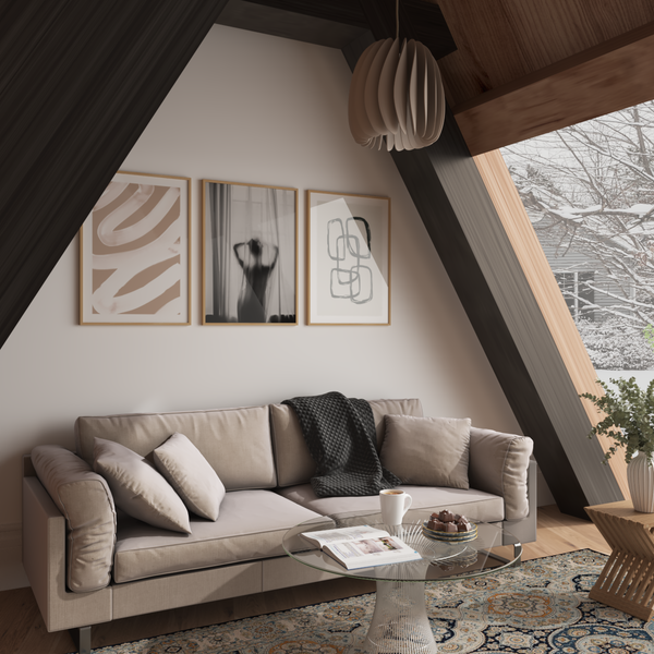 Beige Picture Wall Ideas Rustic Attic Living Room Decor Hanging Frame Print Abstract Art