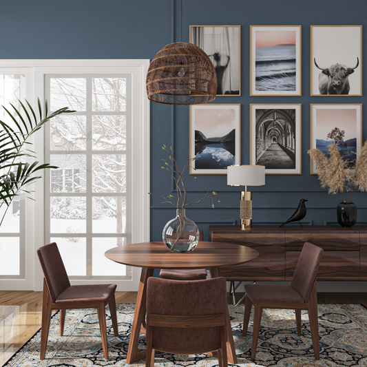 Gallery Wall Art Mid Century Modern Living Room Decor Ocean Art Blue Design Ideas B&W Poster