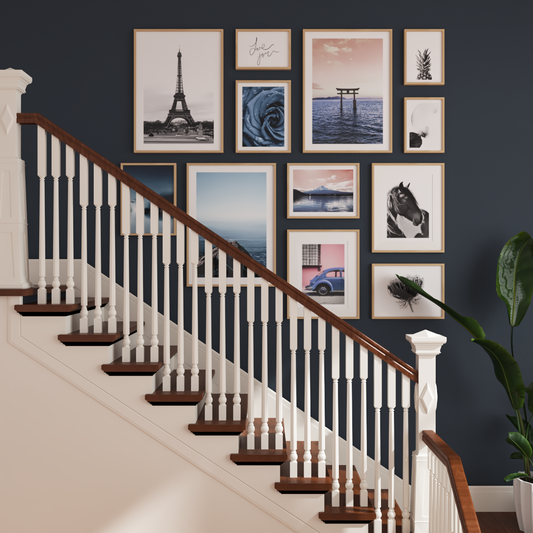 Ocean Blue Staircase Wall Design Ideas Black and White Photography Decor Car Poster Flower Print