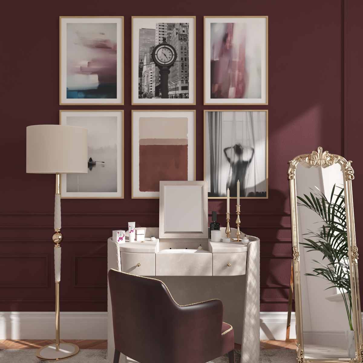 Red Wine Wall Decor Idea Vanity Women Modern Bedroom Inspiration Abstract Painting Art