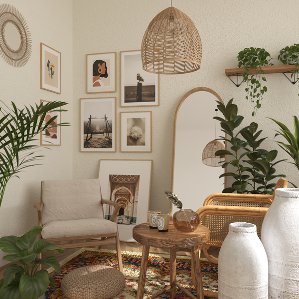 Bohemian Living Room Corner Decor Ideas Nature Abstract Illustration Wall Hanging Art