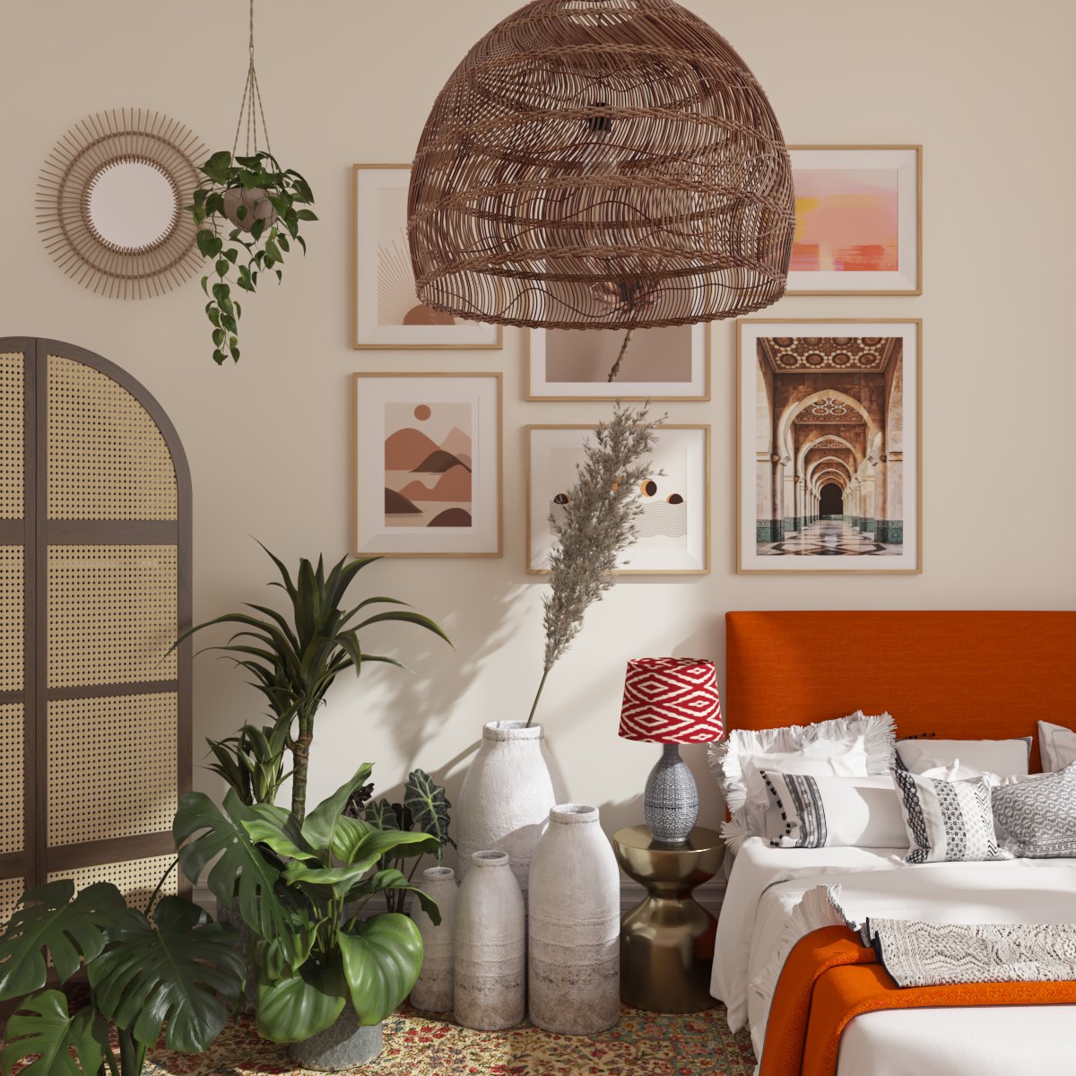 Vintage Boho Theme Master Bedroom Ideas for Girl Above Bed Wall Art Decor Eclectic