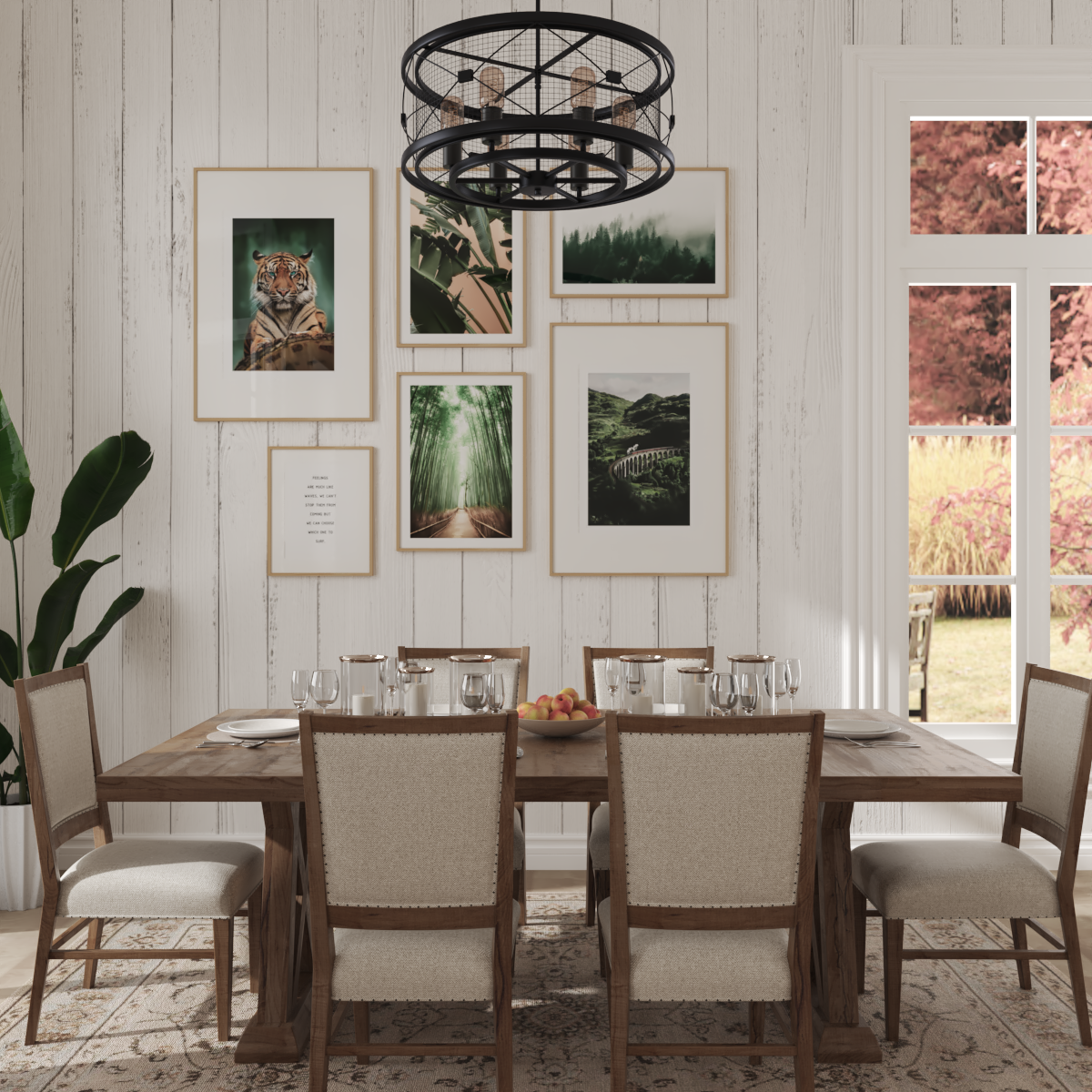 Rustic Farmhouse Kitchen Dining Room Beige Wall Art Decor Green Nature Forest Poster