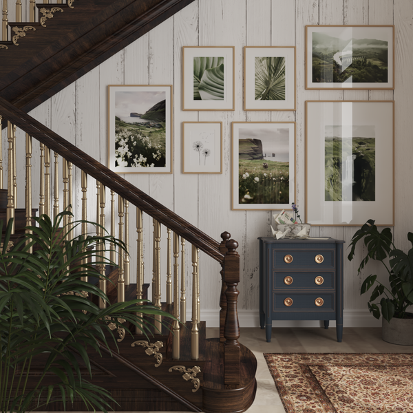 Hallway Staircase Picture Wall Decor Farmhouse Entryway Ideas Green Nature Poster Frame Art