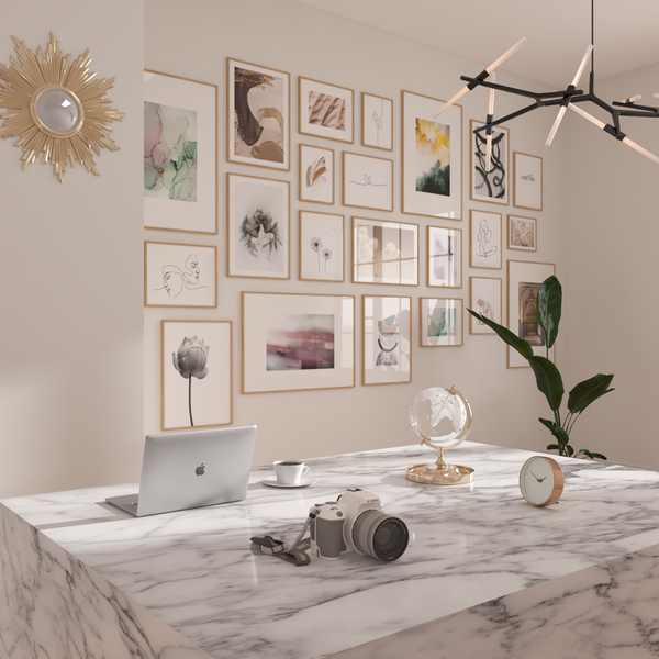 Modern Minimalist Living Room Gallery Wall Ideas Beige Decor Line Art Print Drawing