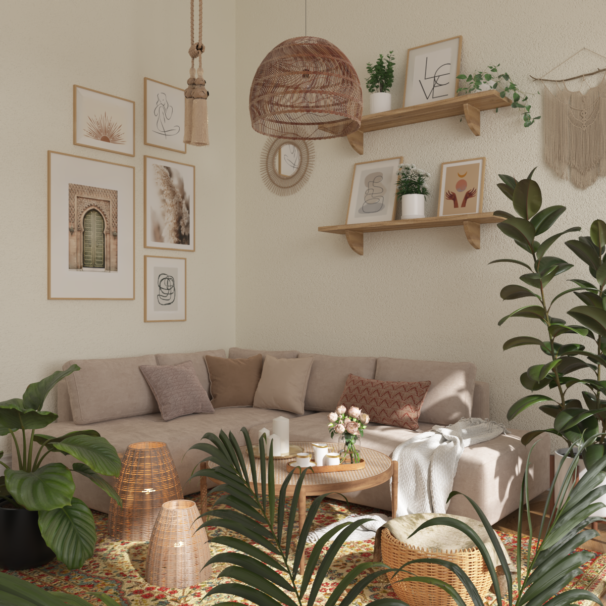 Boho Sectional Living Room Wall Decor Small Space Ideas Nude Female Art Abstract Illustration