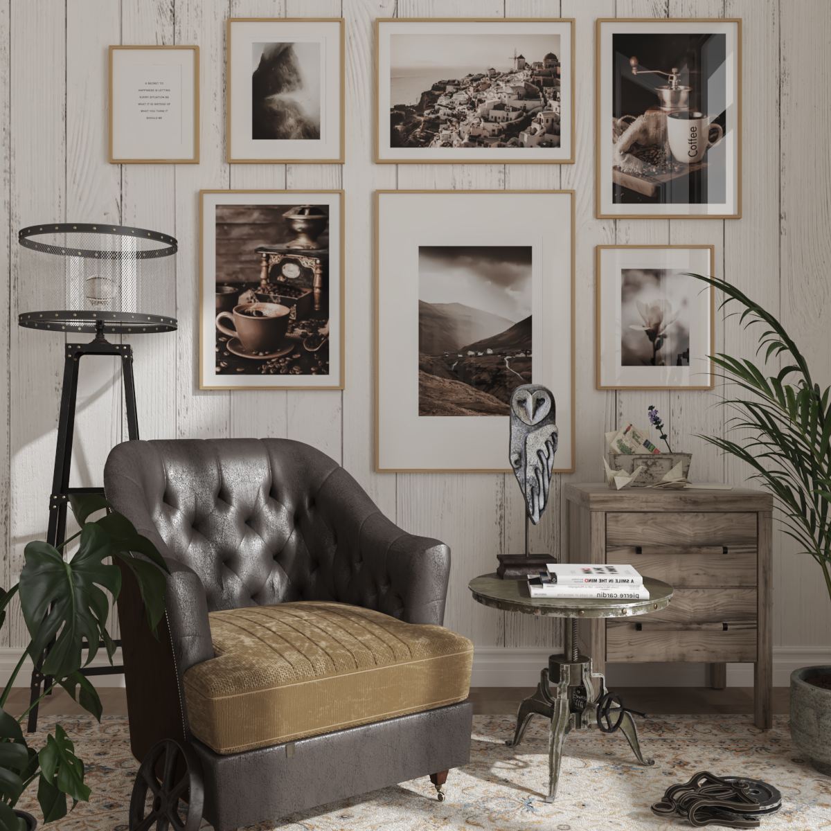 Rustic Farmhouse Brown Living Room Photo Wall Decor Ideas Coffee Picture Mountain Poster