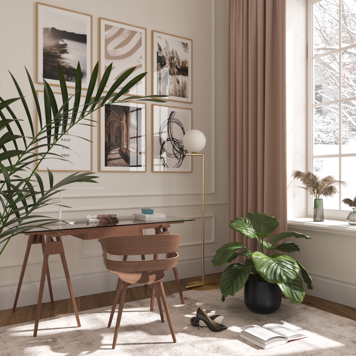 Mid Century Modern Home Office Large Wall Art Print Decor Mountain Poster White Room Ideas