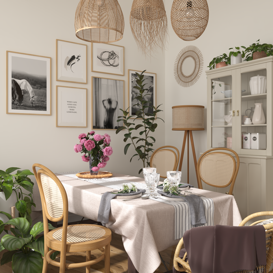 Modern Bohemian Kitchen Dining Room Design Ideas Black and White Photography Abstract Print