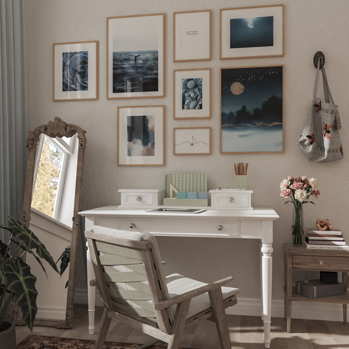 Farmhouse Home Office Wall Art Vanity Room Decor Ocean Art Print Nature Flower Picture