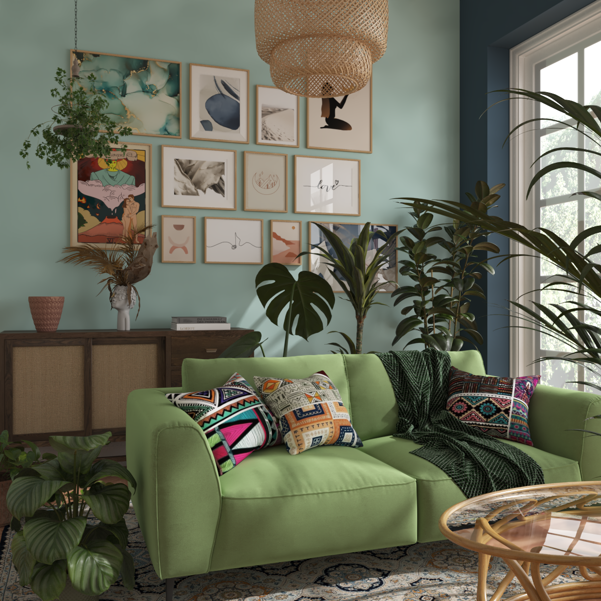 Sage Green Photo Wall Art Ideas Boho Living Room Hanging Decor Abstract Drawing Print