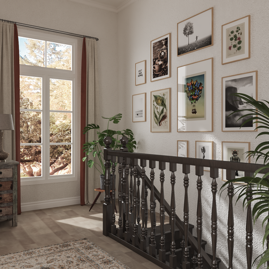 Gallery Wall Farmhouse Stair Landing Decor Vintage Botanical Print Staircase Wall Ideas