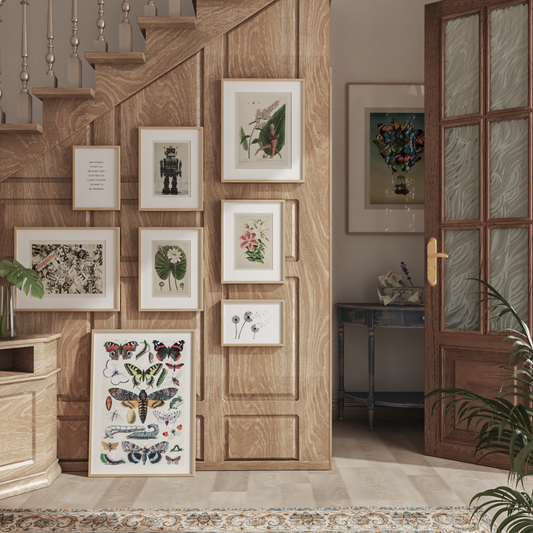 Country Farmhouse Home Design Entryway Staircase Wall Decor Vintage Poster Foyer Ideas