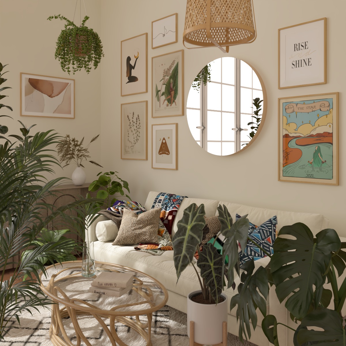 Bohemian Family Room Decor Abstract Wall Art Poster Hanging Frame Print Living Room Ideas
