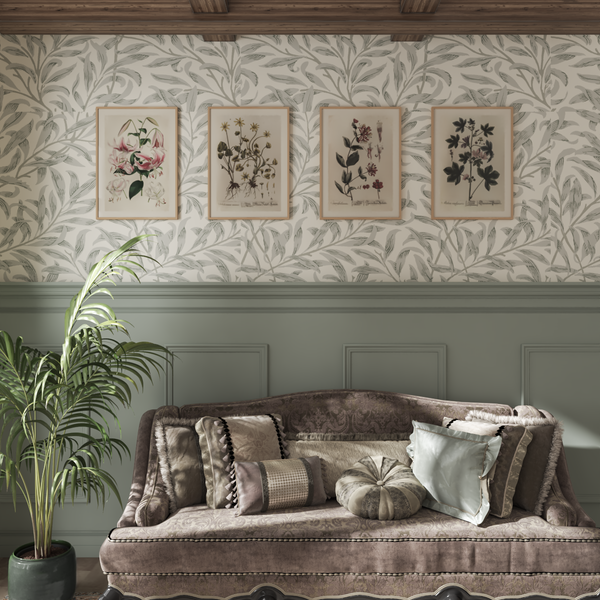 Small Farmhouse Living Room Wall Design Vintage Botanical Print French Country Decor