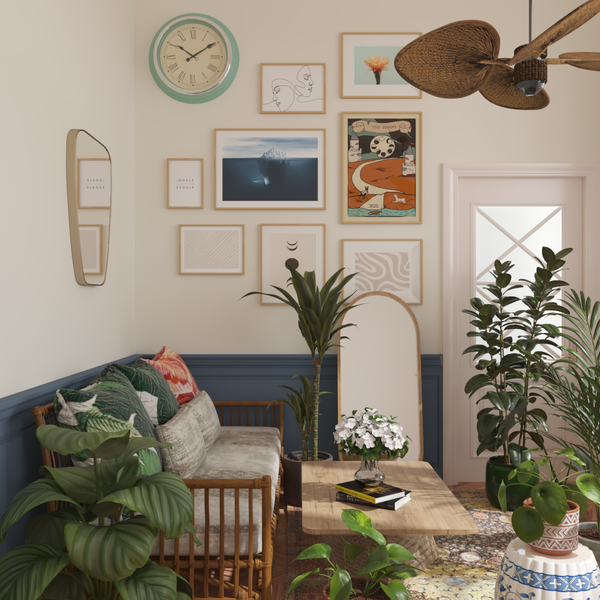 Boho Living Room Picture Wall Art Decor Minimalist Poster Flower Print Home Ideas Beige Blue