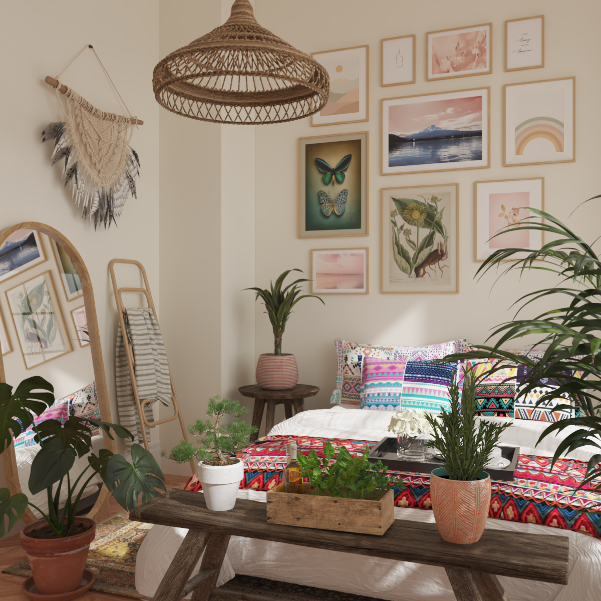 Eclectic Boho Guest Women Girl Bedroom Above Bed Decor Ideas Modern Poster Flower