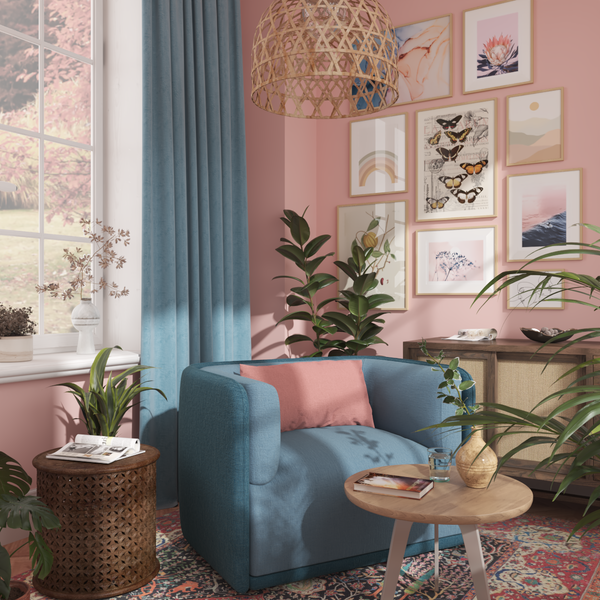 Modern Boho Pink Blue Living Room Corner Decoration Ideas Picture Wall Art Decor Nature Poster
