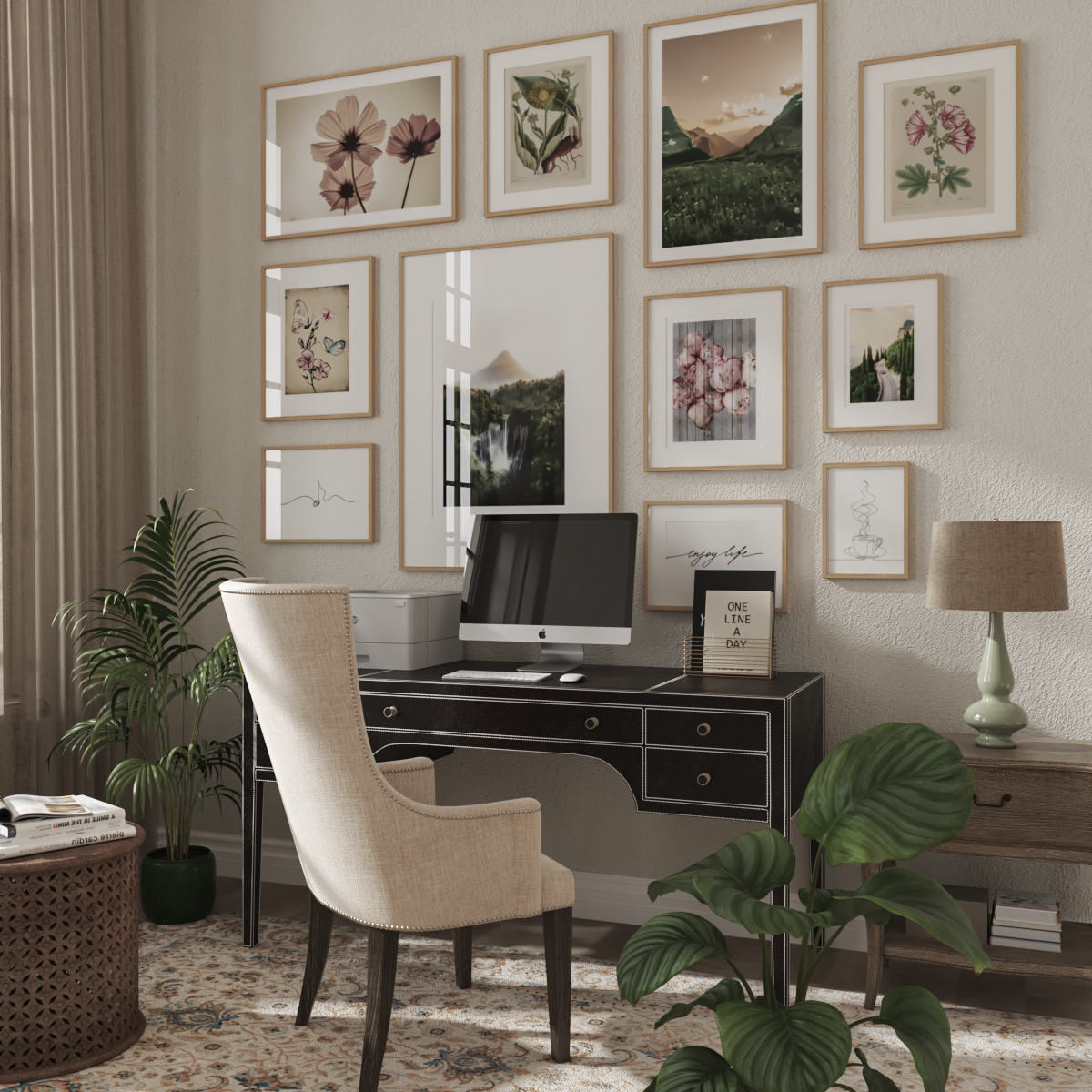 Farmhouse Home Office Large Wall Art Poster Decor Nature Botanical Print Minimalist Line Art