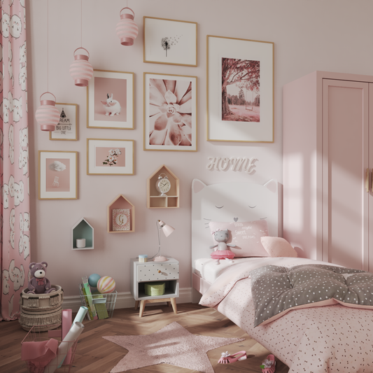 Modern Pink Kids Room Wall Art Ideas Cute Print Decor Aesthetic Litter Girl Room Ideas