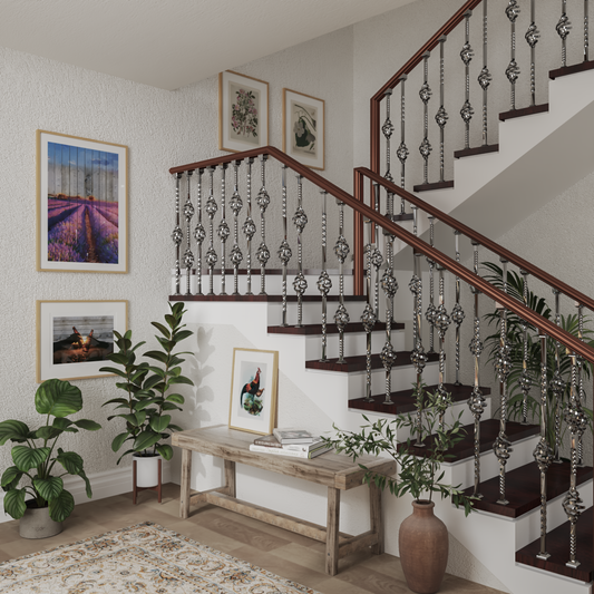 Rustic Farmhouse Home Inspiration Stair Landing Gallery Wall Decor Nature Poster Foyer Ideas