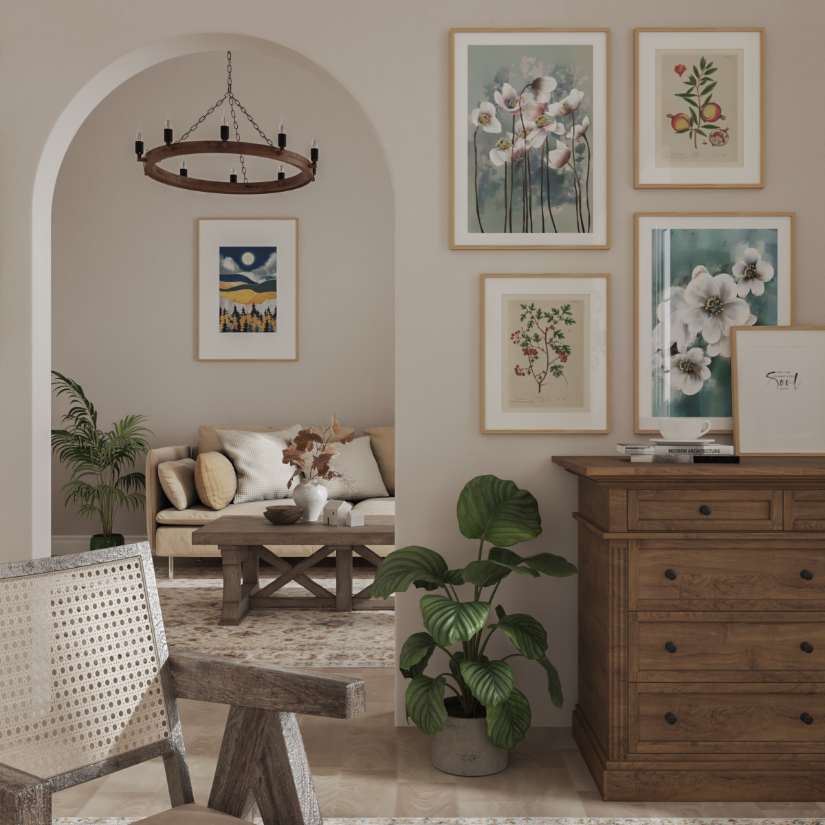 Modern Rustic Living Room Picture Wall Art Poster Decor Flower Print Beige Aesthetic