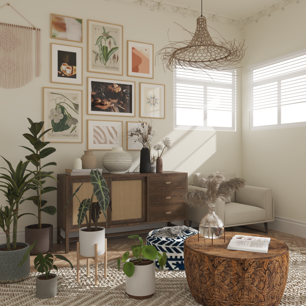 Vintage Bohemian Beige Living Room Poster Decor Wall Art Picture Abstract Print