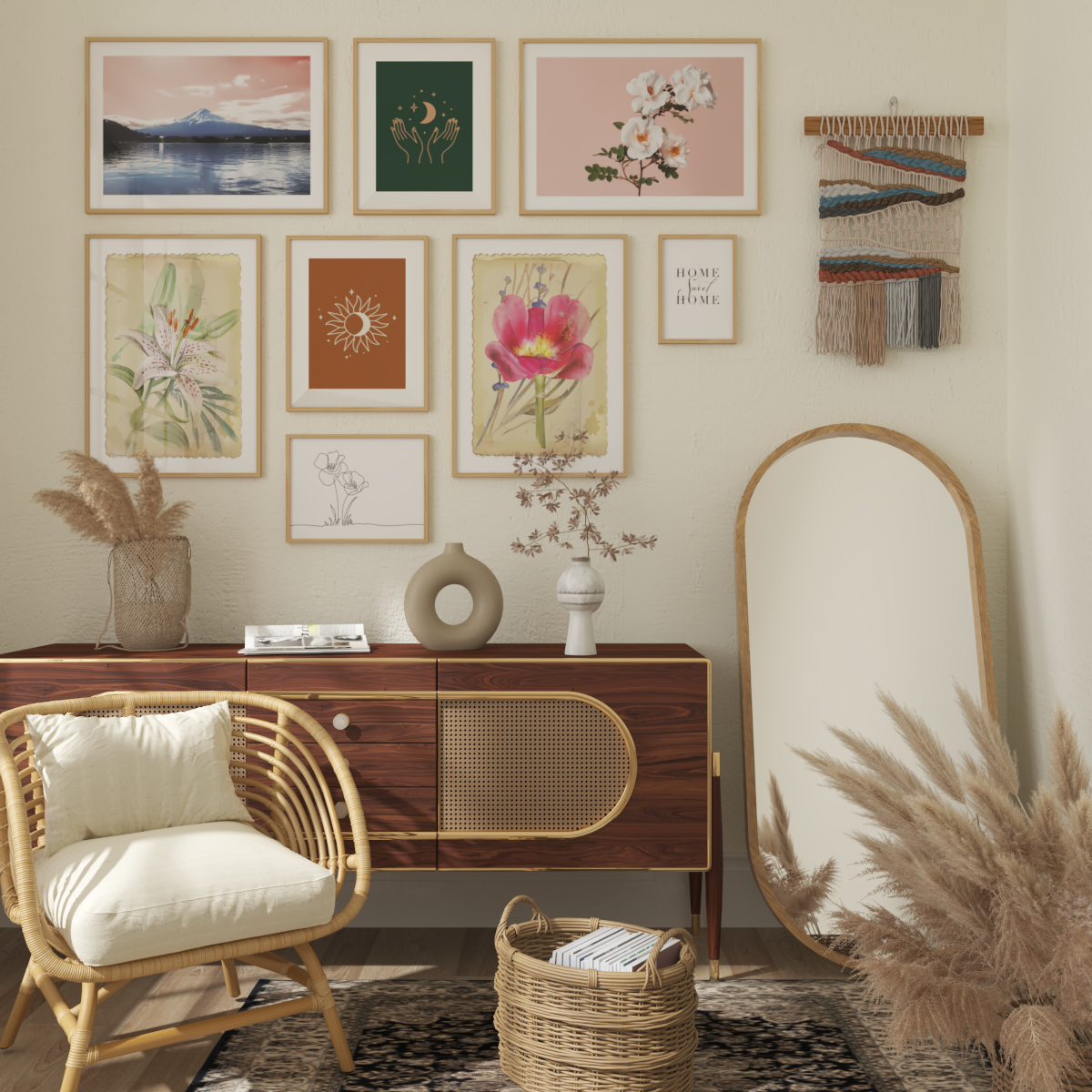 Home Decoration Living Room Picture Gallery Decor Flower Wall Art Boho Aesthetic Quote Poster