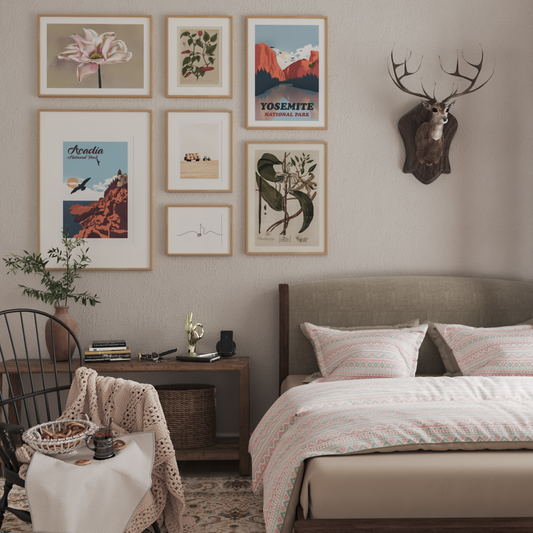 Country Farmhouse Bedroom Beige Wall Art Above Bed Decor Vintage Poster Flower Print