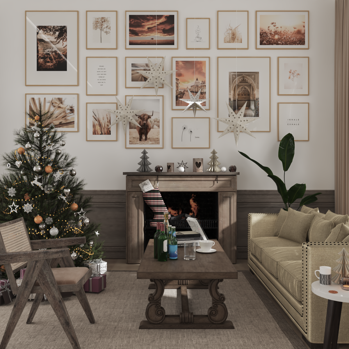 Gallery Wall Farmhouse Living Room Fireplace Wall Ideas Coffee Line Art Nature Motivational Poster