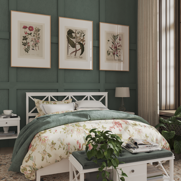 Modern Small Guest Bedroom Ideas Green Wall Art Decor Vintage Plant Poster Neutral